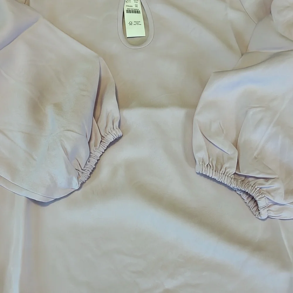 JCrew Puff Sleeve Satin Back Crepe Blouse Pink Size Small Petite